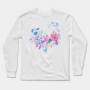 Rose and Unicorn in Heart Shape Long Sleeve T-Shirt